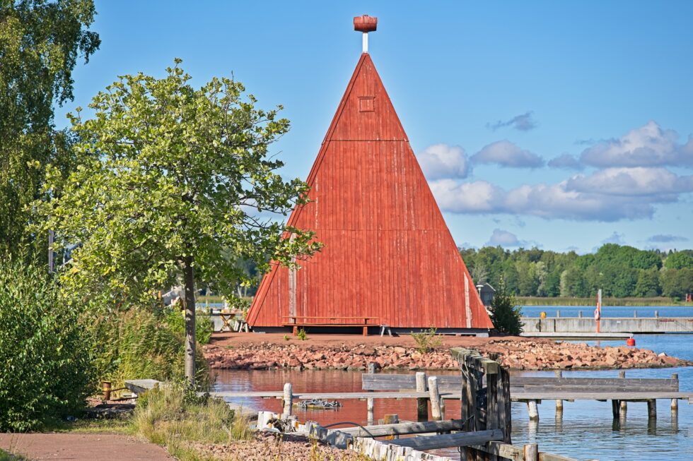 Finnland Aland Mariehamn Osthafen Leuchtturm