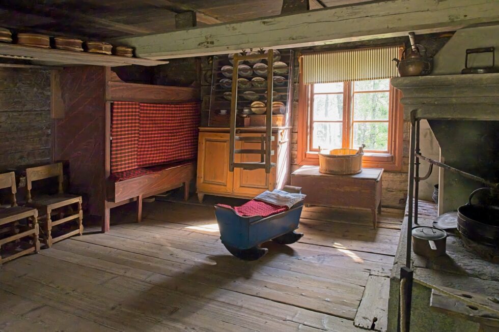 Finnland Helsinki Seurasaari Bauernhof Schlafraum