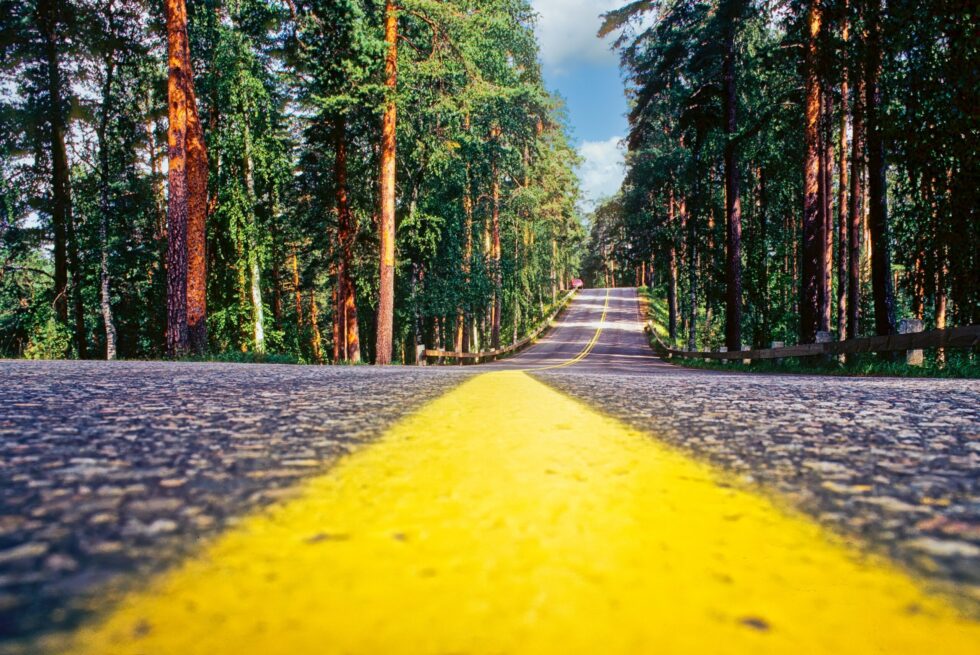 Finnland Punkaharju Strasse Mitte gelb